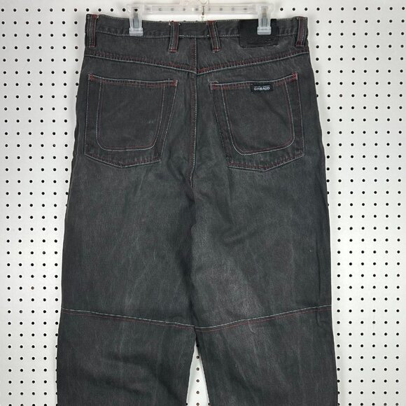 Girbaud Double Knee 90s Hip Hop Black Jeans 36x34 Red Stitched Coffin Y2K Baggy - Picture 5 of 9